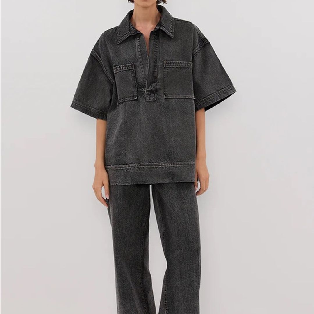 NWT Dissh Mason Washed Black Boxy Denim Shirt in Black
