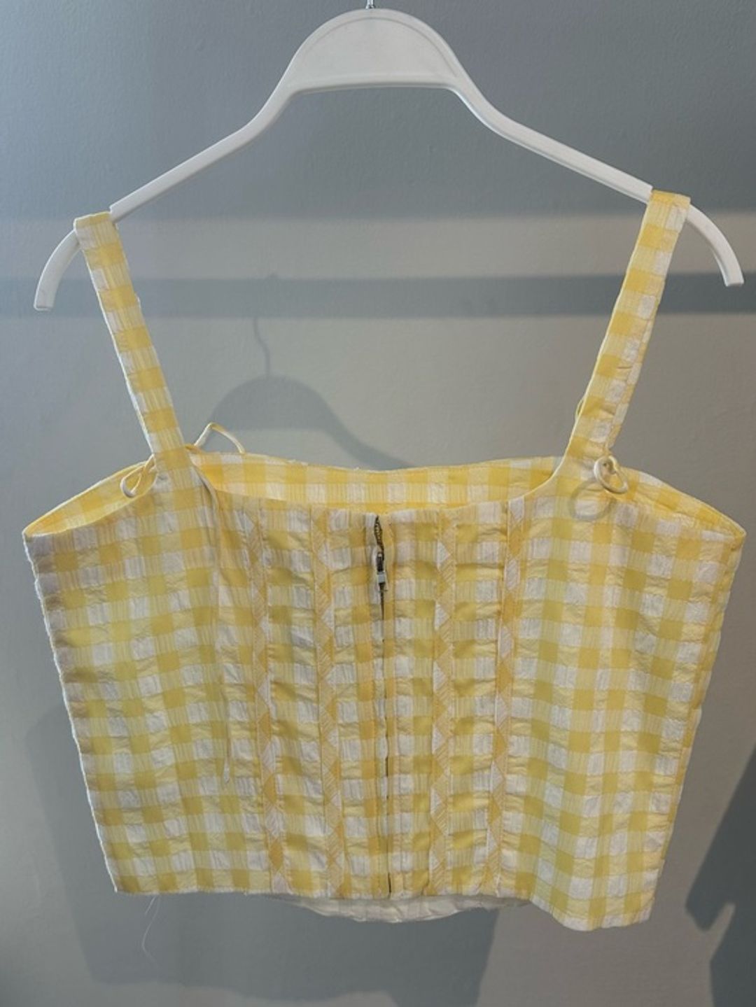 NWT Line & Dot Juni Corset Yellow Gingham Tie-Strap Top
