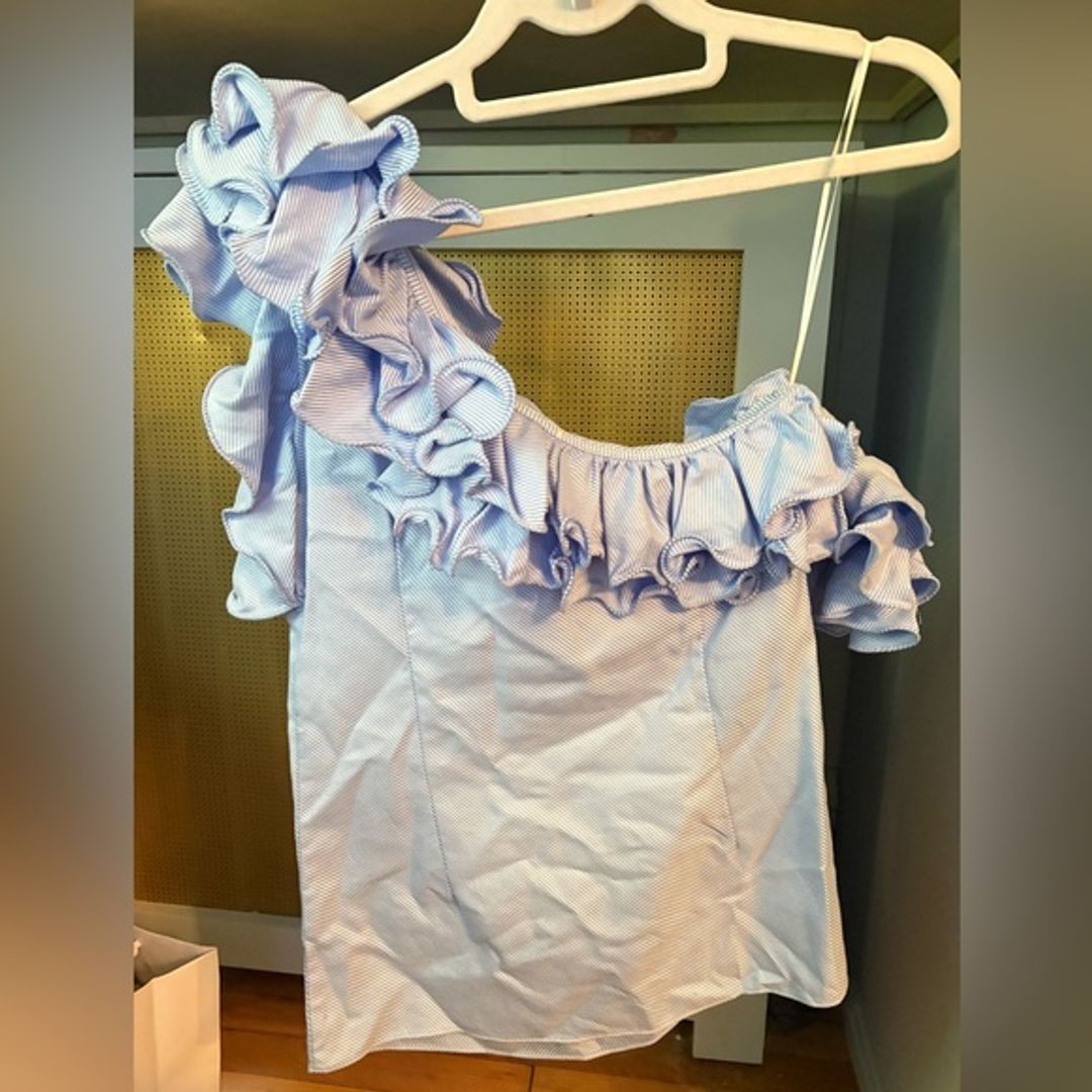 Cinq a Sept One Shoulder Ruffle Blouse
