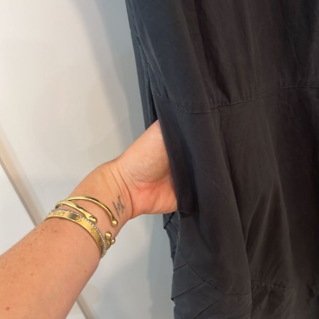 COS A-Line Maxi Dress with Pleated Ruffle Drape in Black or Slate Color