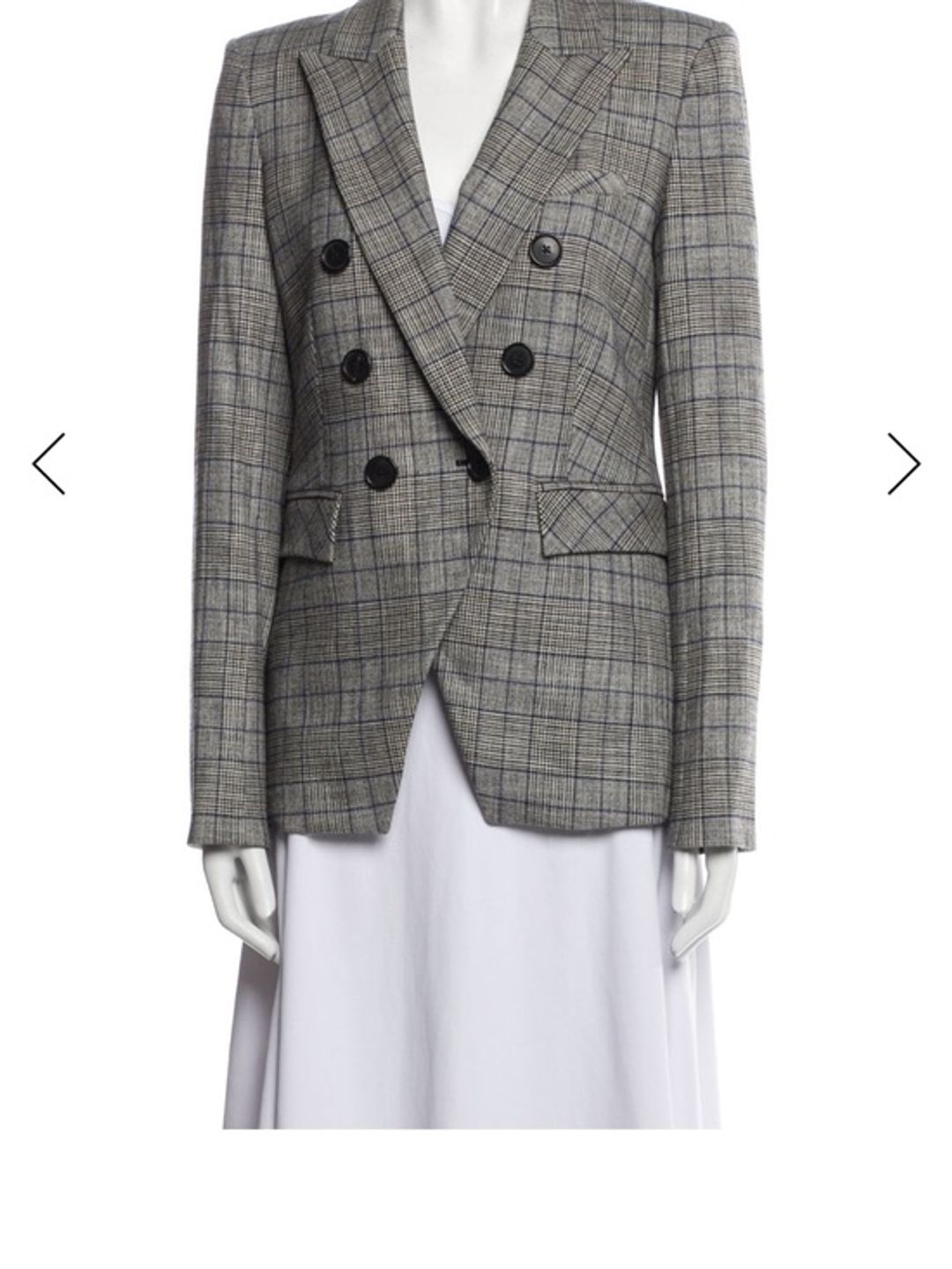 Veronica Beard Double-Breasted Plaid Blazer in Gray and Blue
