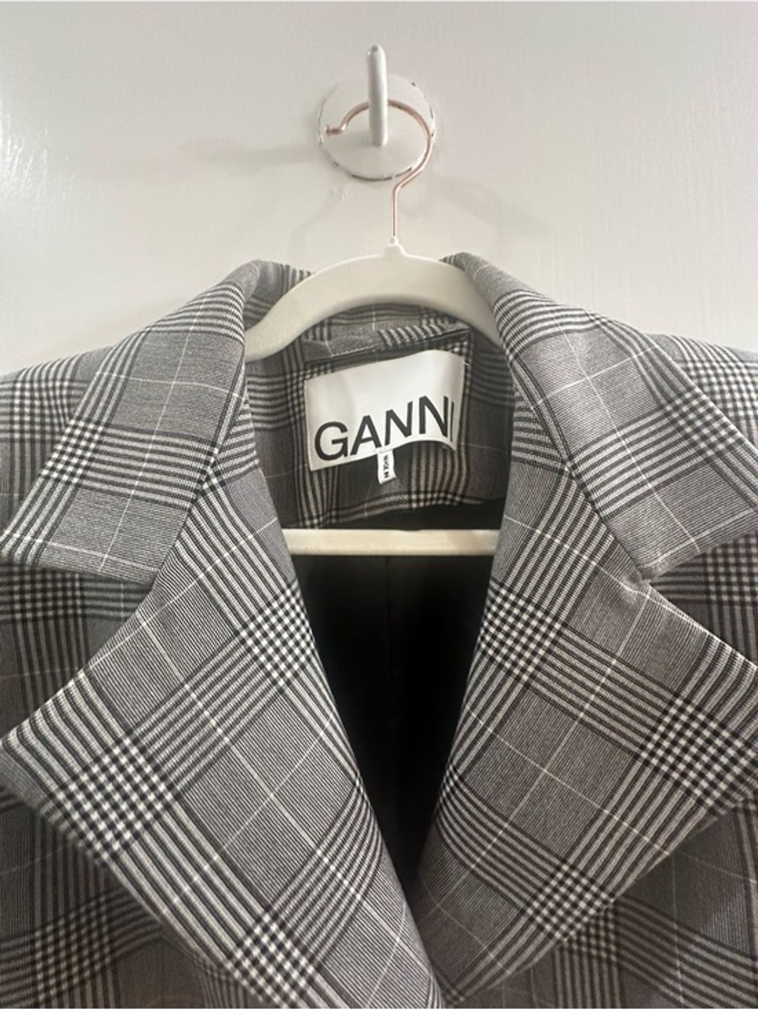 NWT Ganni Black and Gray Glen Plaid Blazer