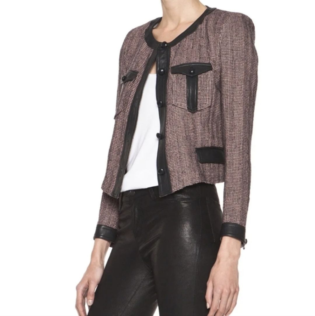 Isabel Marant Pink Tweed Black Leather Trim Jacket