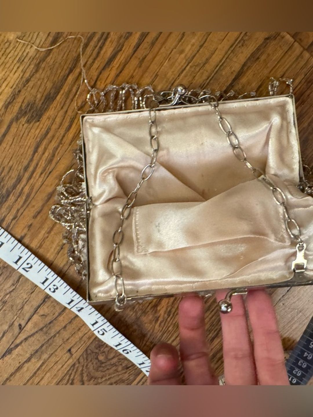 Vintage Champagne Beaded Satin Evening Bag
