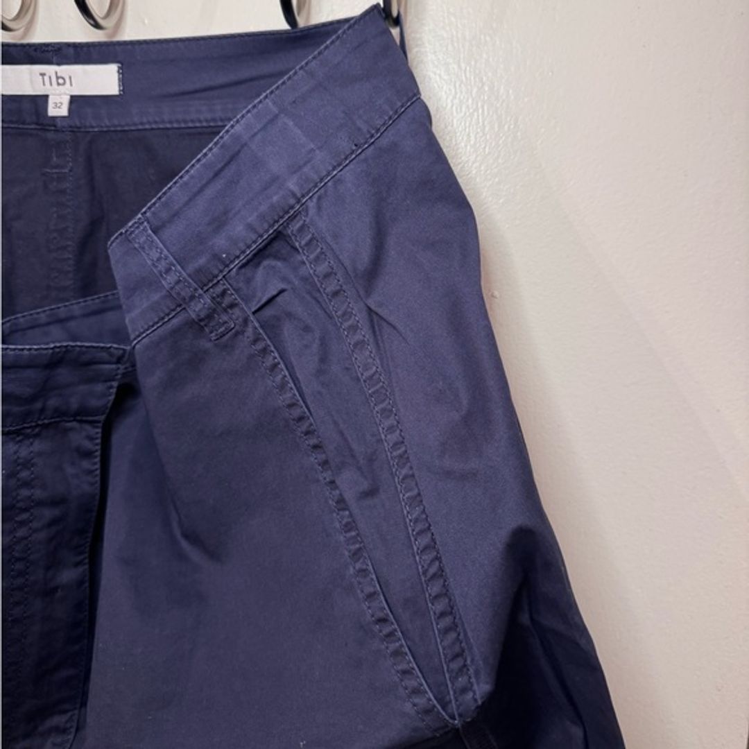 Tibi Summer 2024 Garment Dyed Silky Cotton Sid Pant - Petite Length - Navy