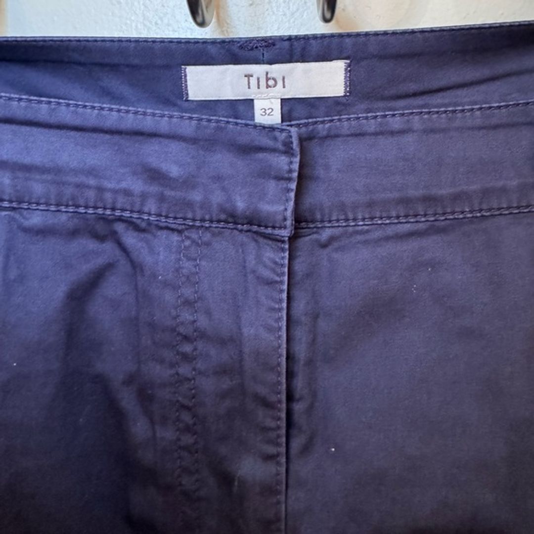 Tibi Summer 2024 Garment Dyed Silky Cotton Sid Pant - Petite Length - Navy