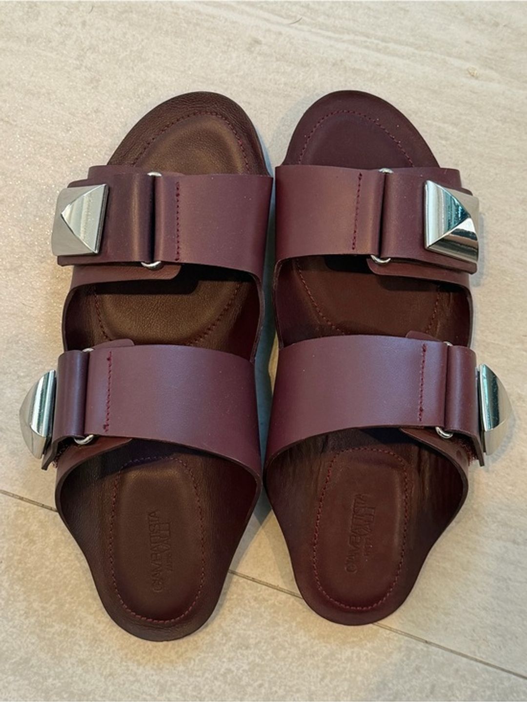 NWT Giambattista Valli Wine Studded Leather Slide Sandals