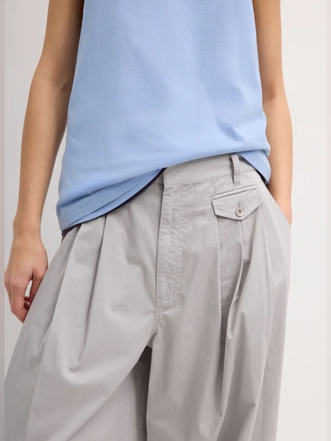 Garment Dyed Silky Cotton Triple Pleat Pant