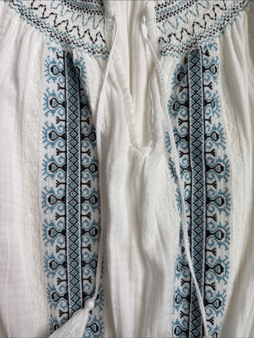 Faherty Catrina White Maxi Dress with Blue Embroidered Panels