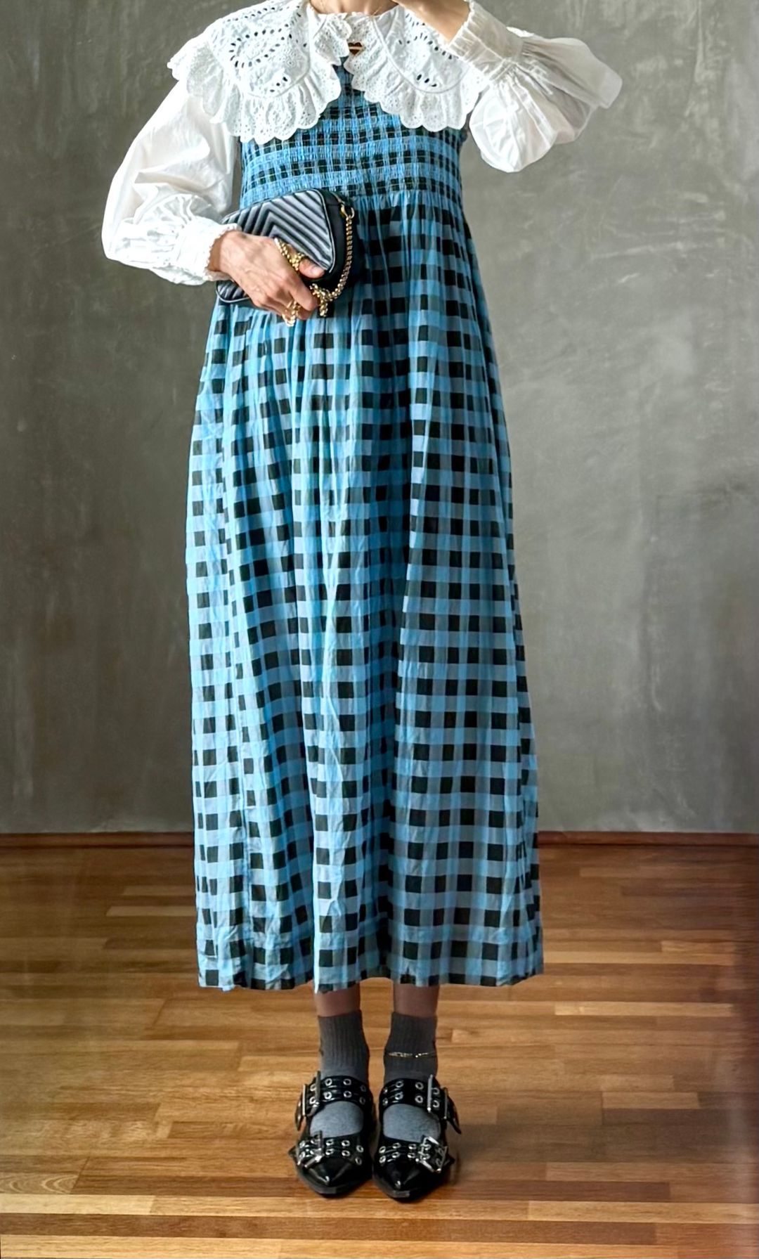 Collared Gingham Dress - Alaskan Blue on Garmentory