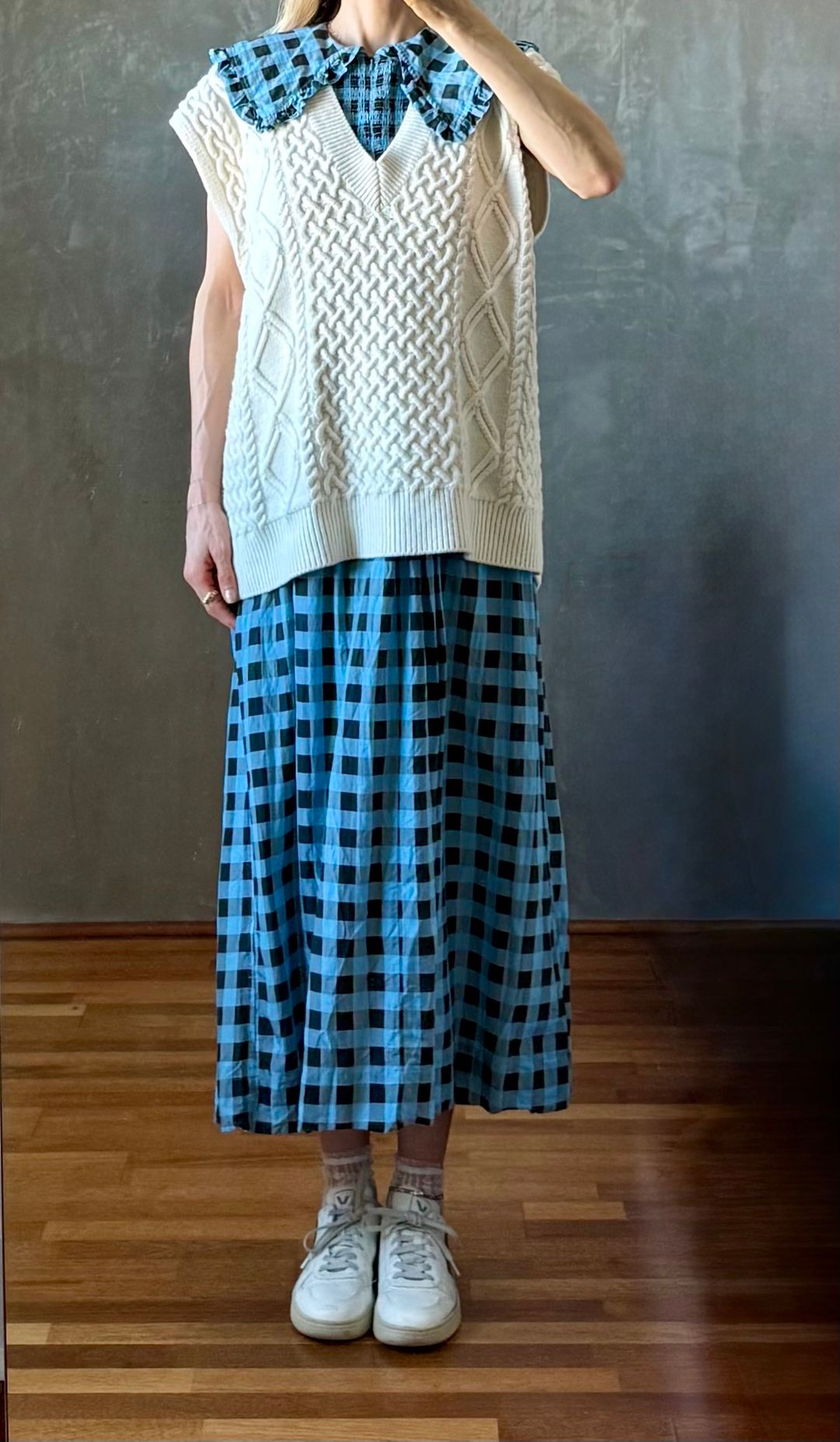 Collared Gingham Dress - Alaskan Blue