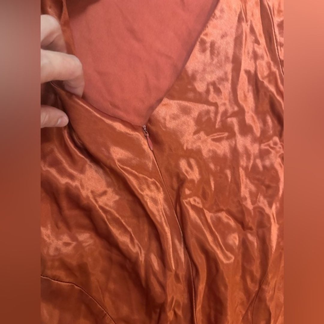Vintage Kiki USA Rust Orange Satin Maxi Dress