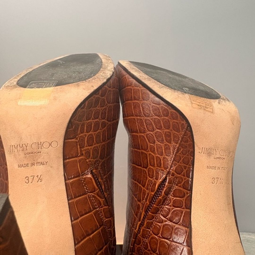 Jimmy Choo Camel Croc-Embossed High Heel Ankle Boots 12 US