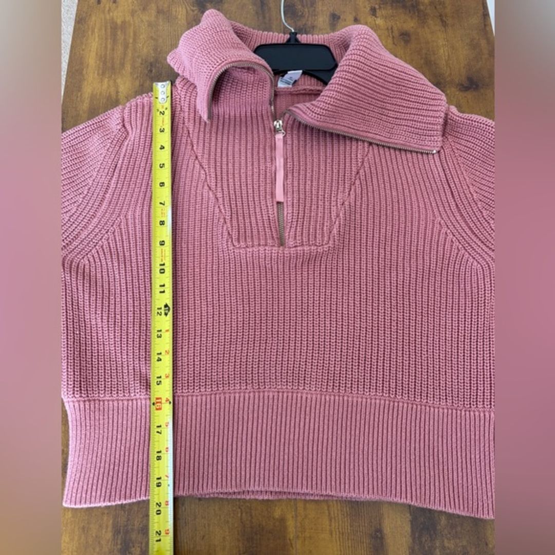 Varley Mentone Half Zip Rose Pink Ribbed V-Neck Sweater