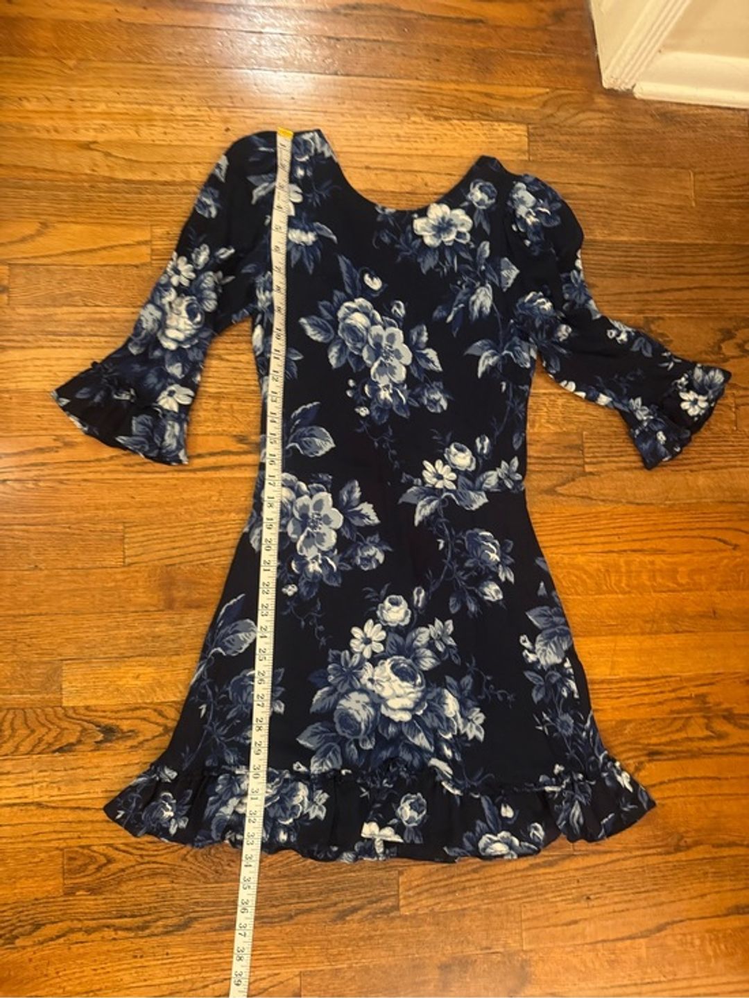 Reformation Doutzen Floral Navy Ruffle-Hem Mini Dress