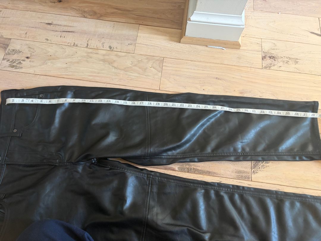 high rise vegan leather cheeky straight pants