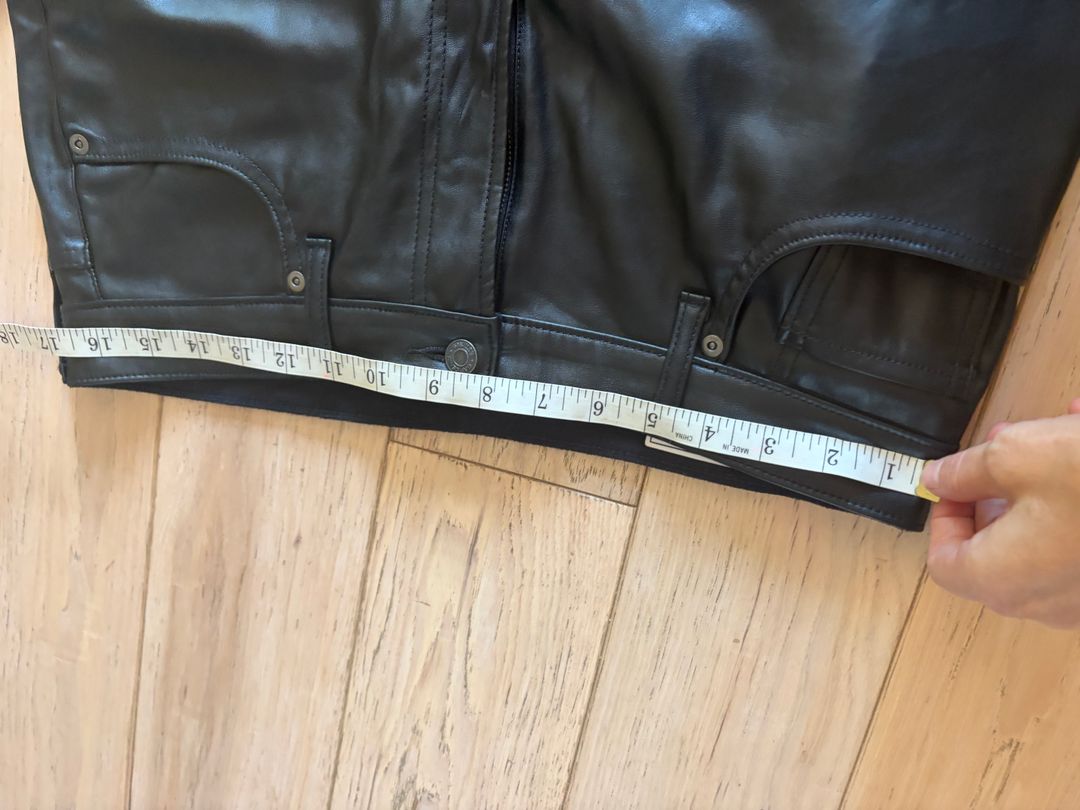 high rise vegan leather cheeky straight pants