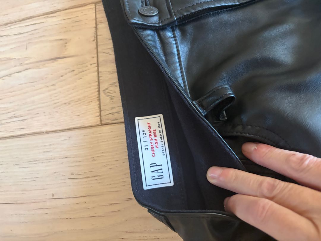 high rise vegan leather cheeky straight pants