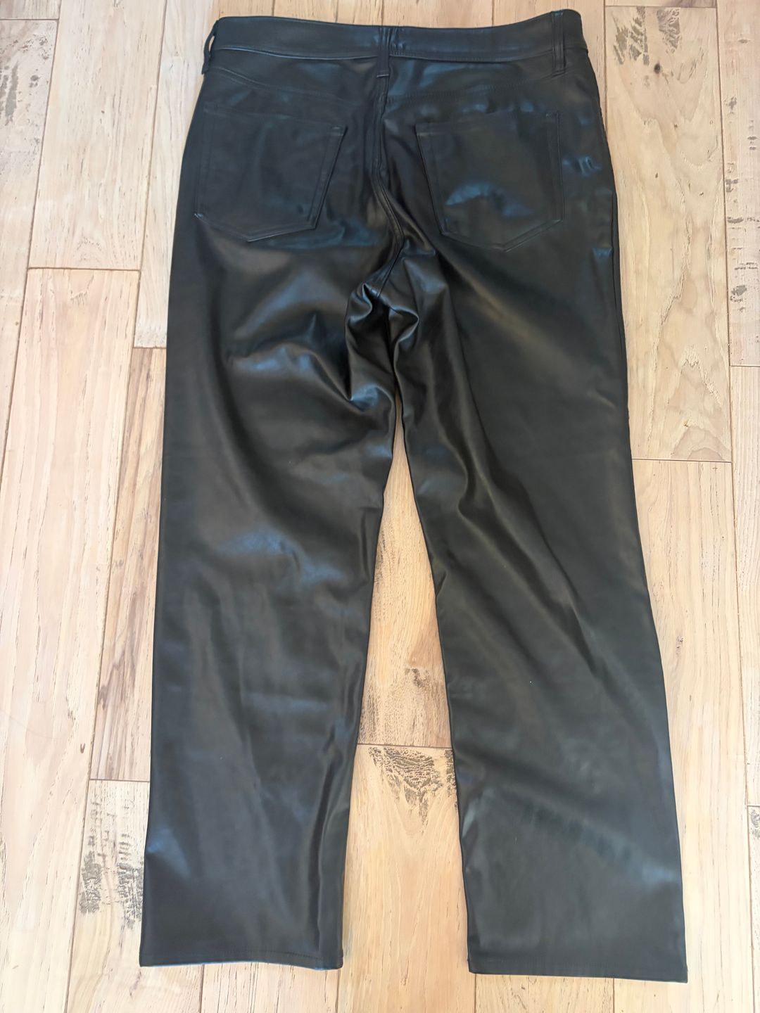high rise vegan leather cheeky straight pants