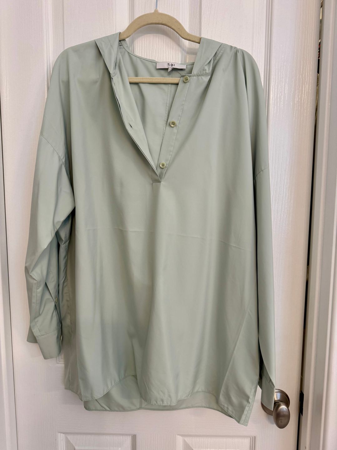 Shirred Nylon Hoodie With Cocoon Back