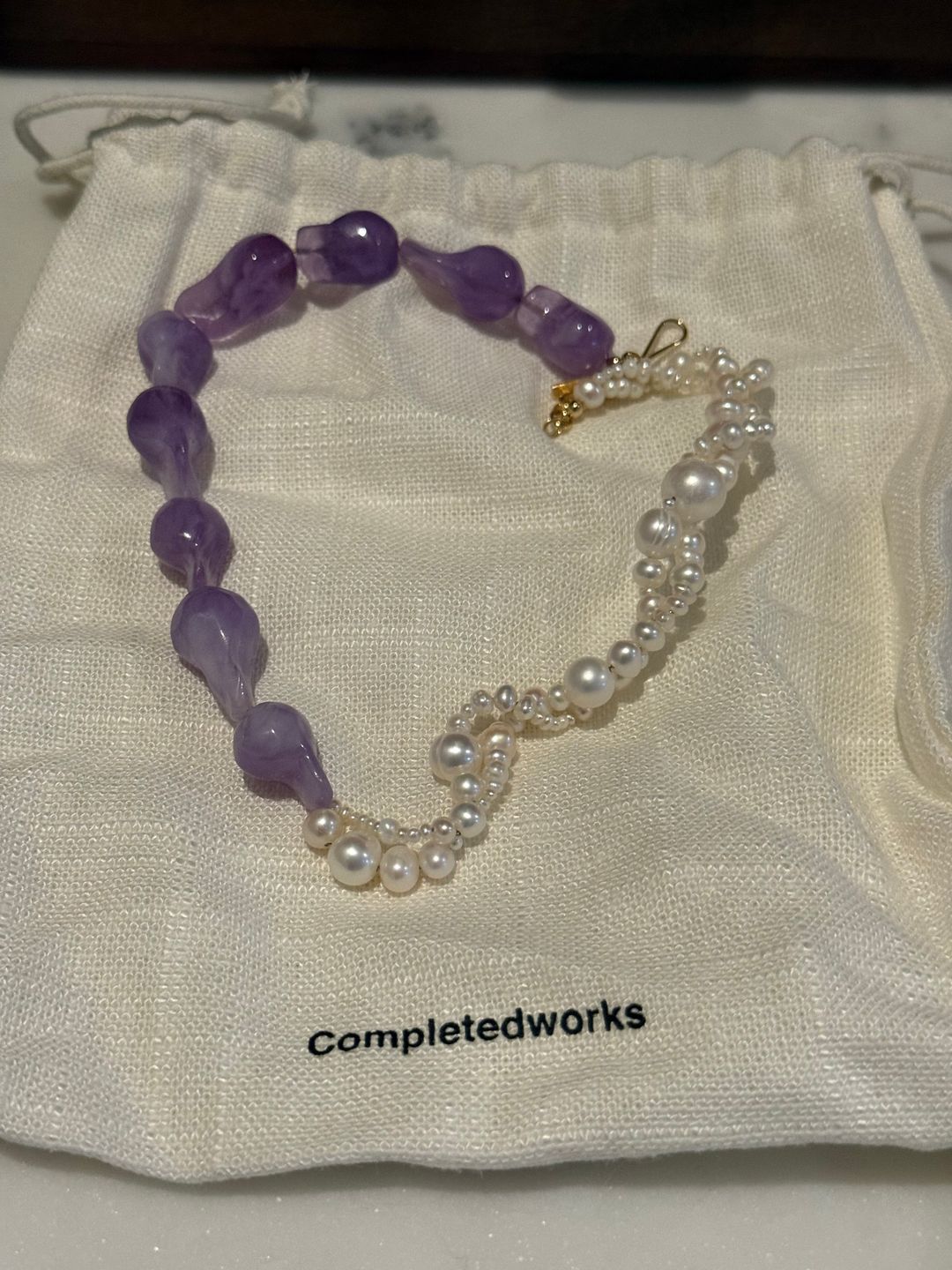 Parade of Possibilities II - Pearl and Lilac Bio Resin Gold Plated Necklace