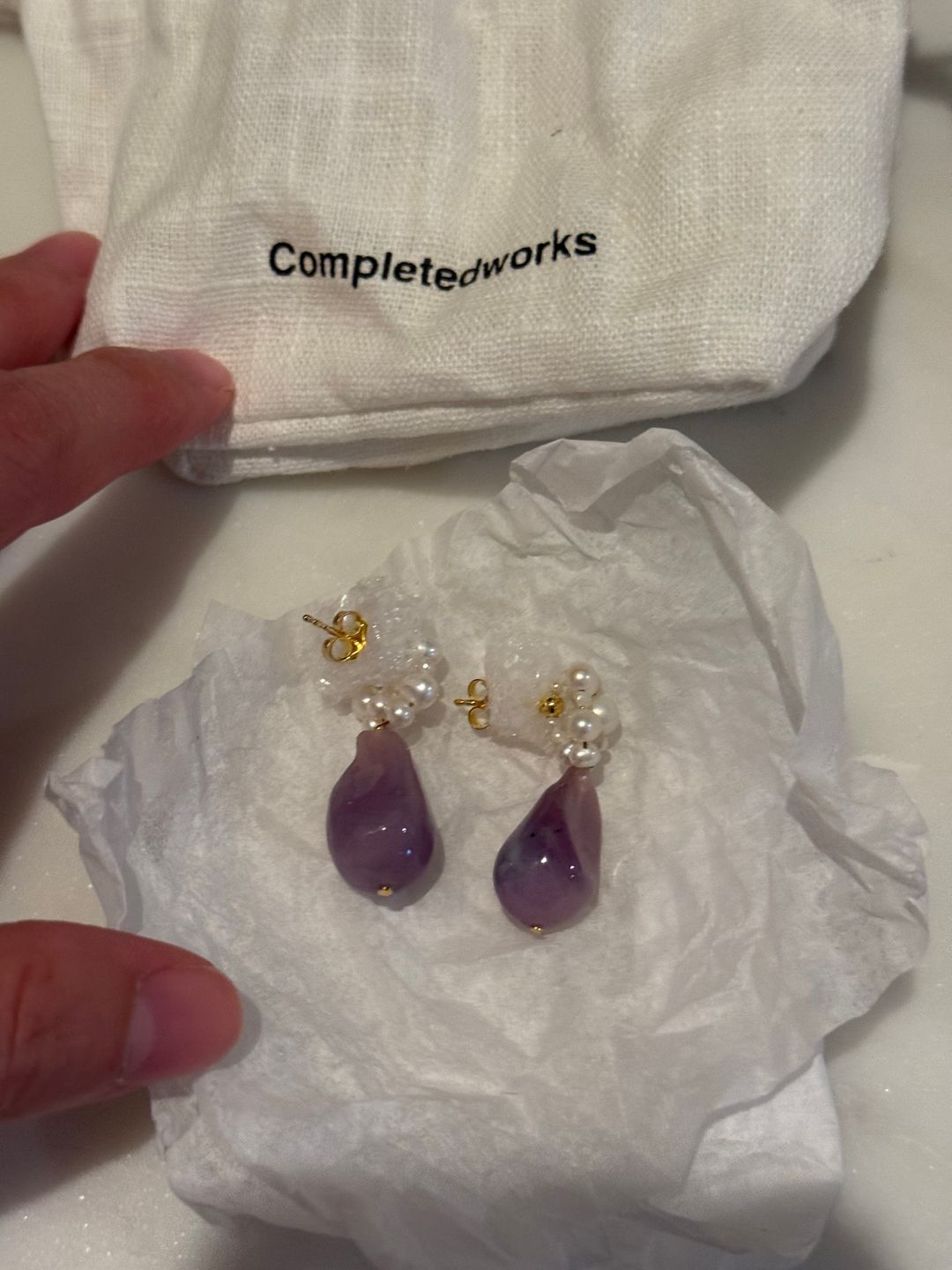 Pluck - Pearl and Lilac Bio Resin Gold Vermeil Earrings