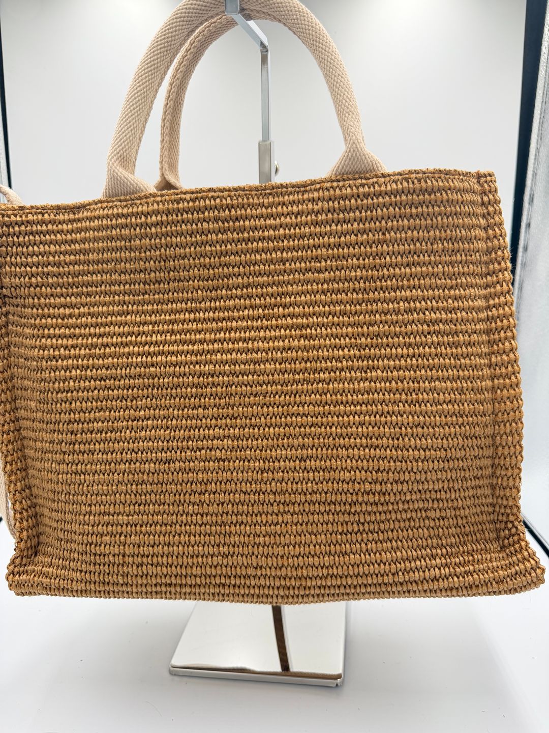 Natural-coloured raffia-effect Small Tote