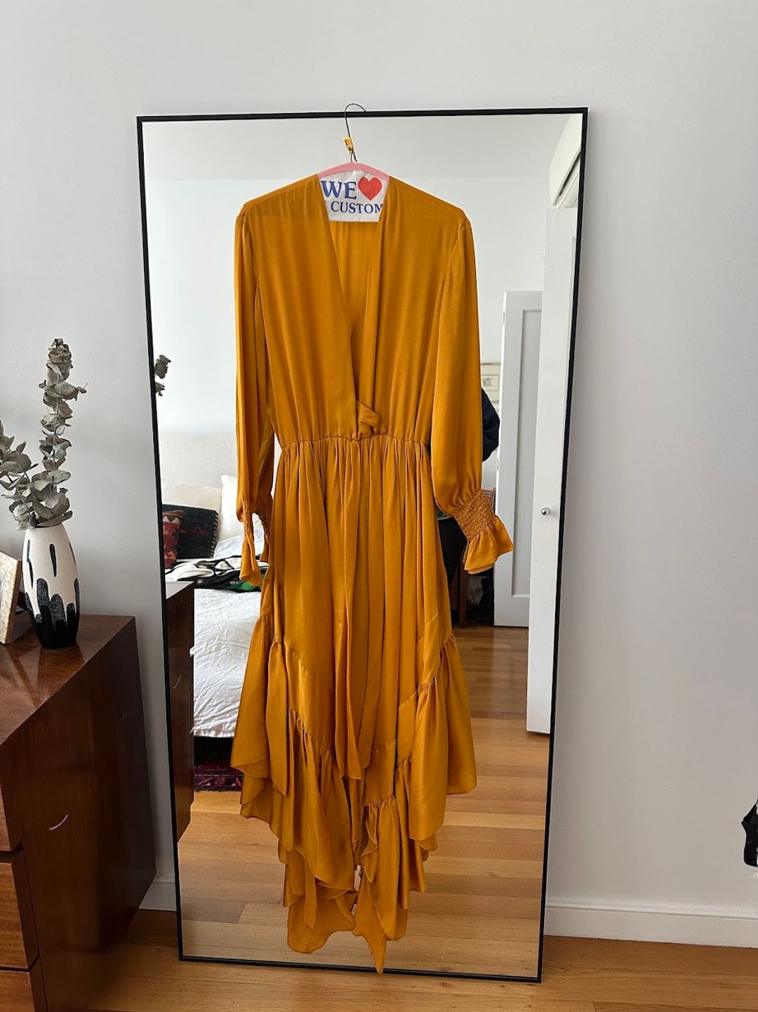 Indira Silk Ruffle Dress in Saffron