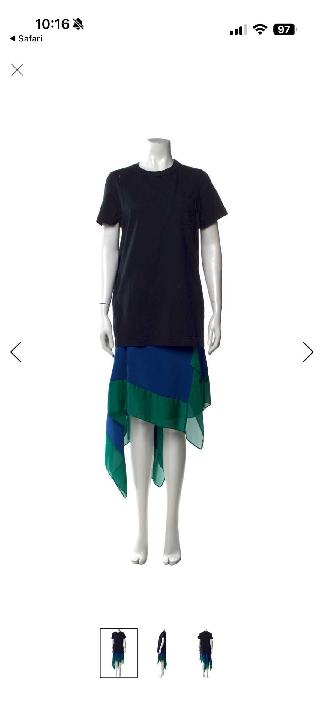 NWOT Sacai Double Layer Chiffon and Jersey T-Shirt Dress Navy Blue