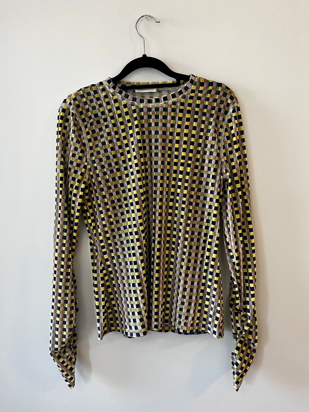 Velvet Devore Long Sleeve Top In Gingham Yellow