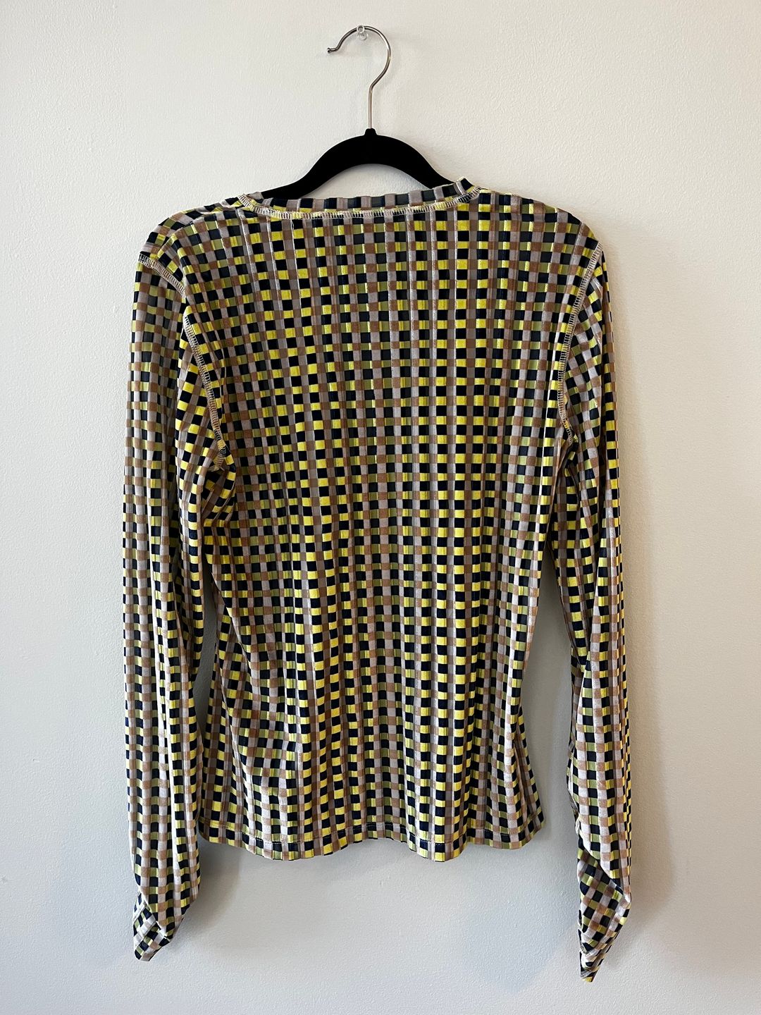 Stine Goya Velvet long sleeve top gingham yellow