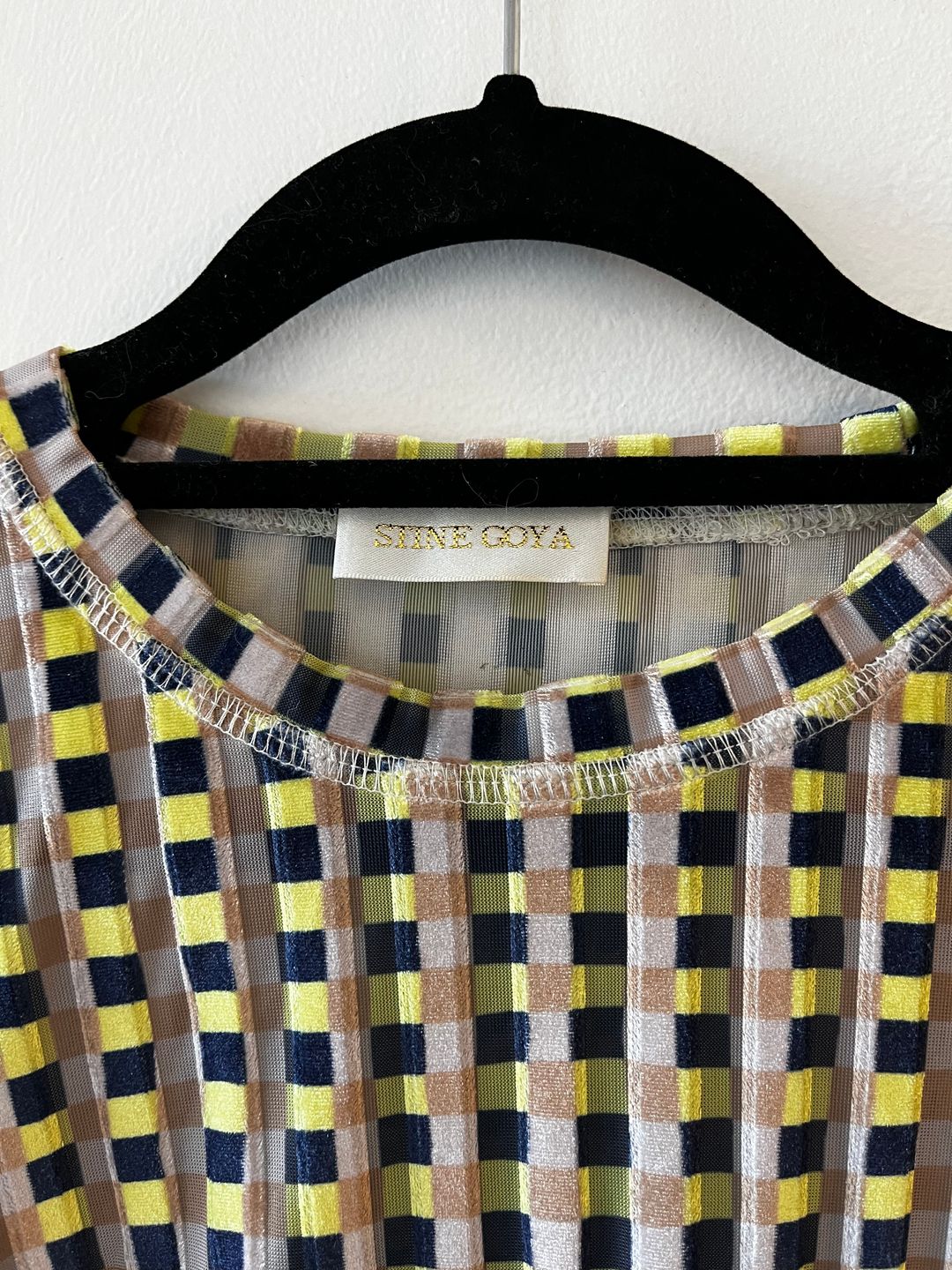 Stine Goya Velvet long sleeve top gingham yellow