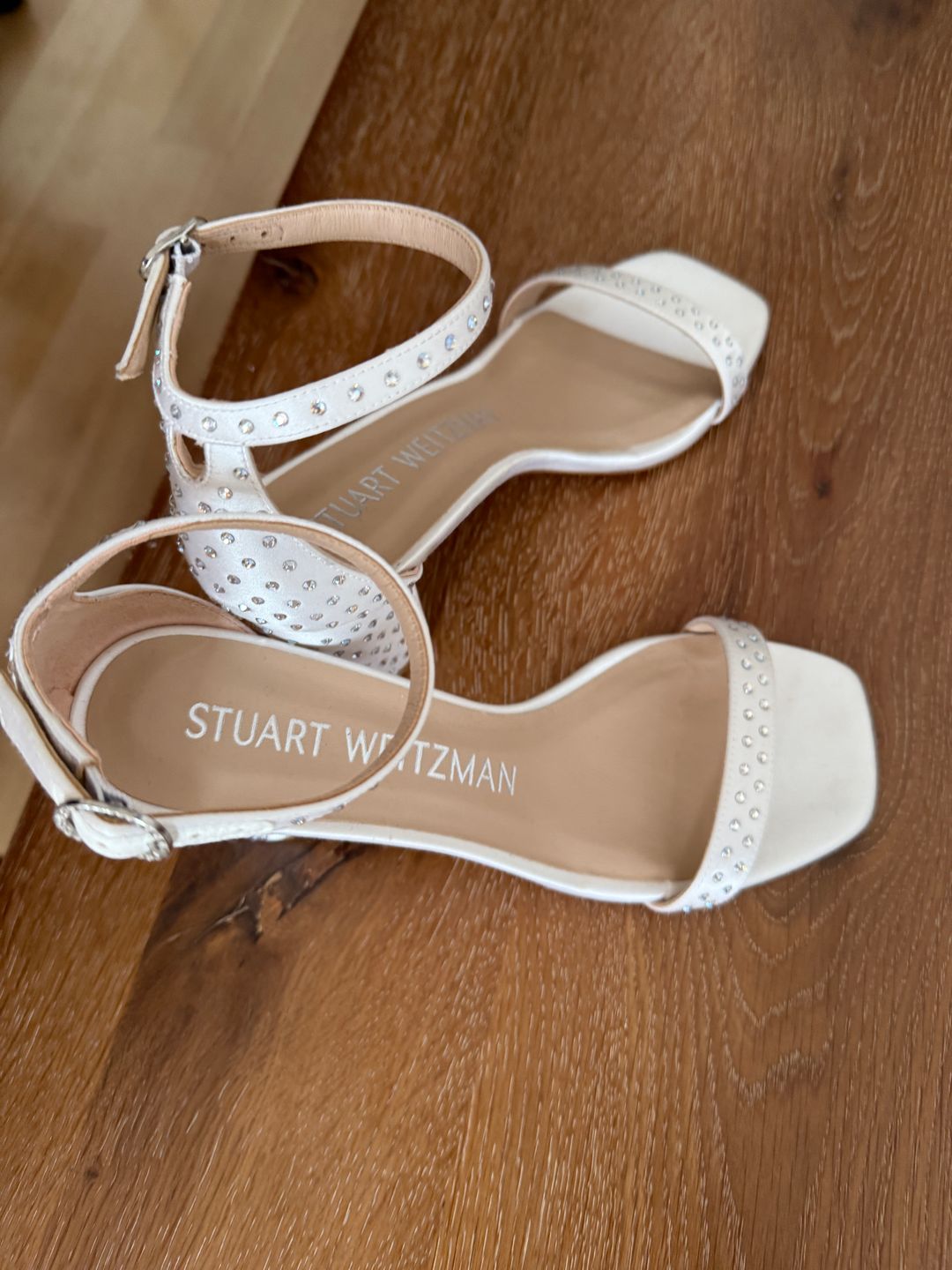 Stuart Weitzman NEW WITH TAGS Nearly Nude 75 Block Shine Sandal in White/moonlight (Nudistcurve)