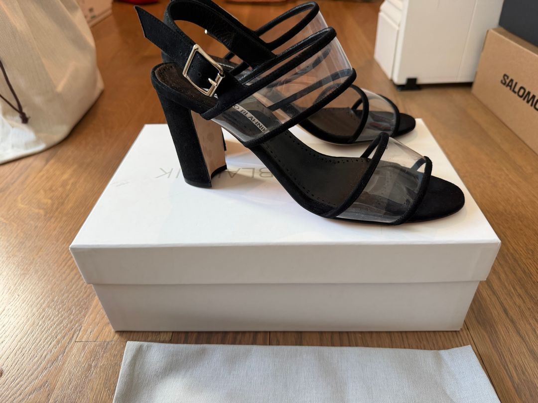 Manolo Blahnik Khan PVC and Black Suede Heels