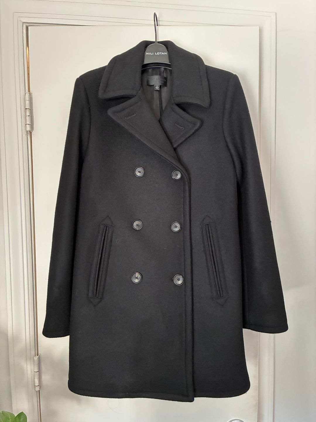 Worn Once Nili Lotan Cash Double-Breasted Wool-Twill Peacoat Black S