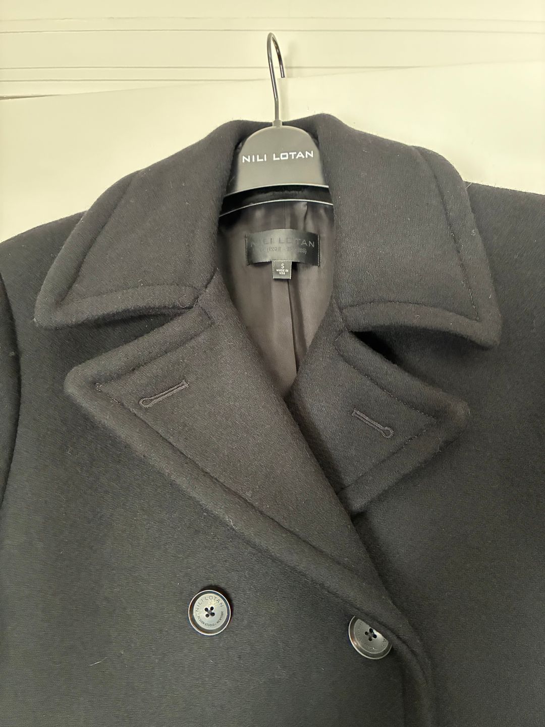 Worn Once Nili Lotan Cash Double-Breasted Wool-Twill Peacoat Black S
