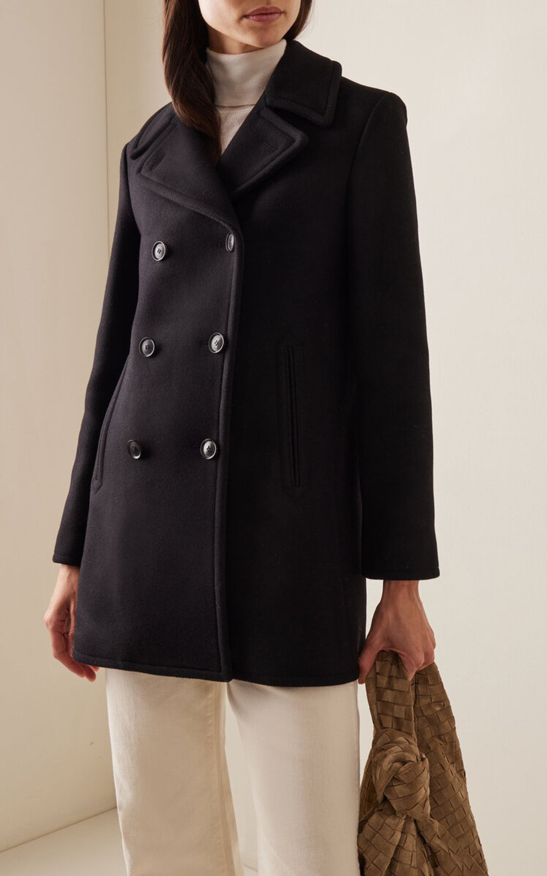 Worn Once Nili Lotan Cash Double-Breasted Wool-Twill Peacoat Black S