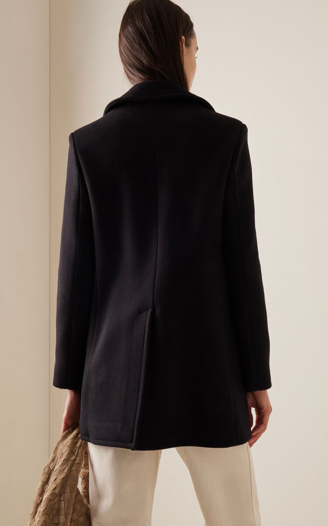 Worn Once Nili Lotan Cash Double-Breasted Wool-Twill Peacoat Black S