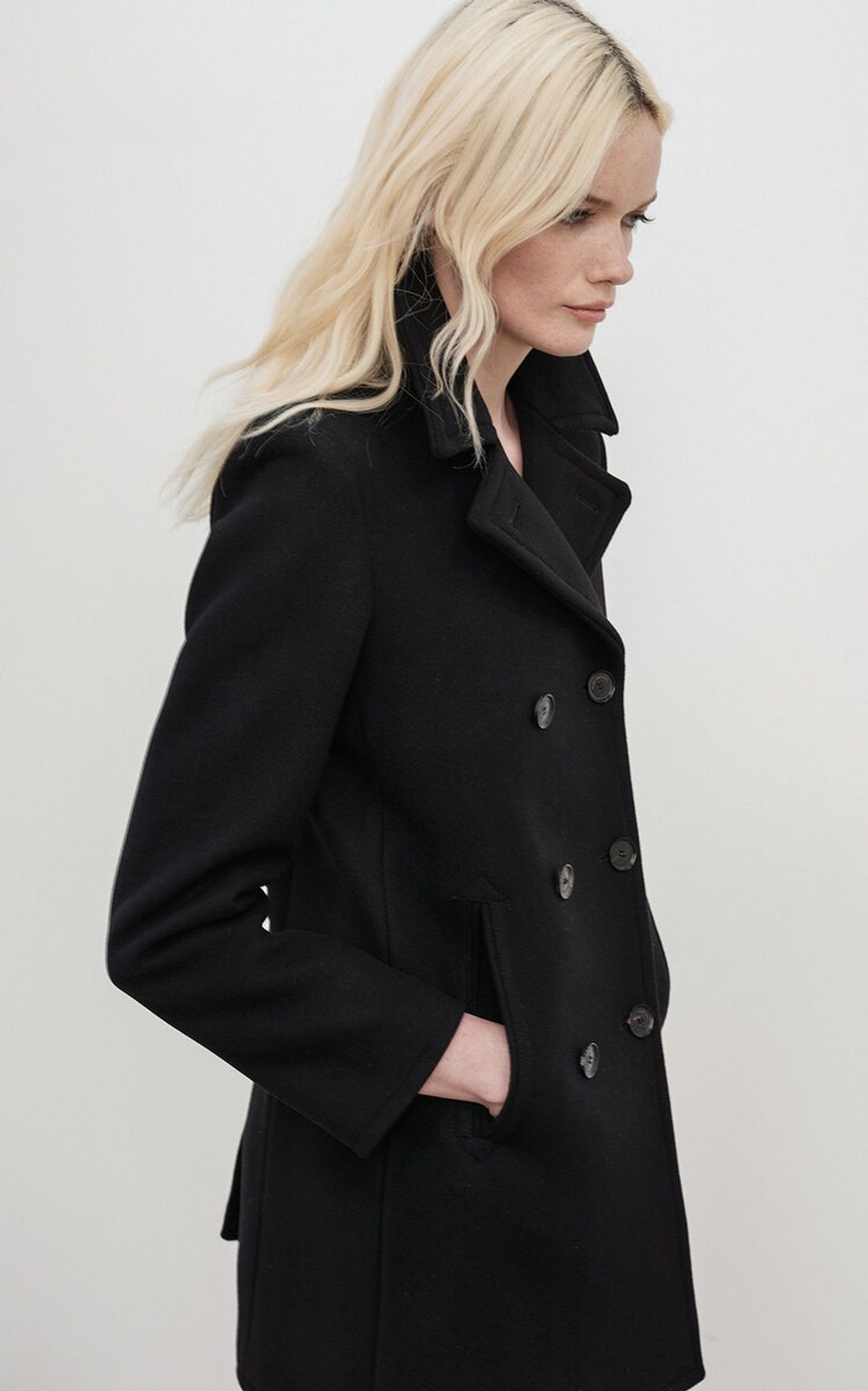 Worn Once Nili Lotan Cash Double-Breasted Wool-Twill Peacoat Black S