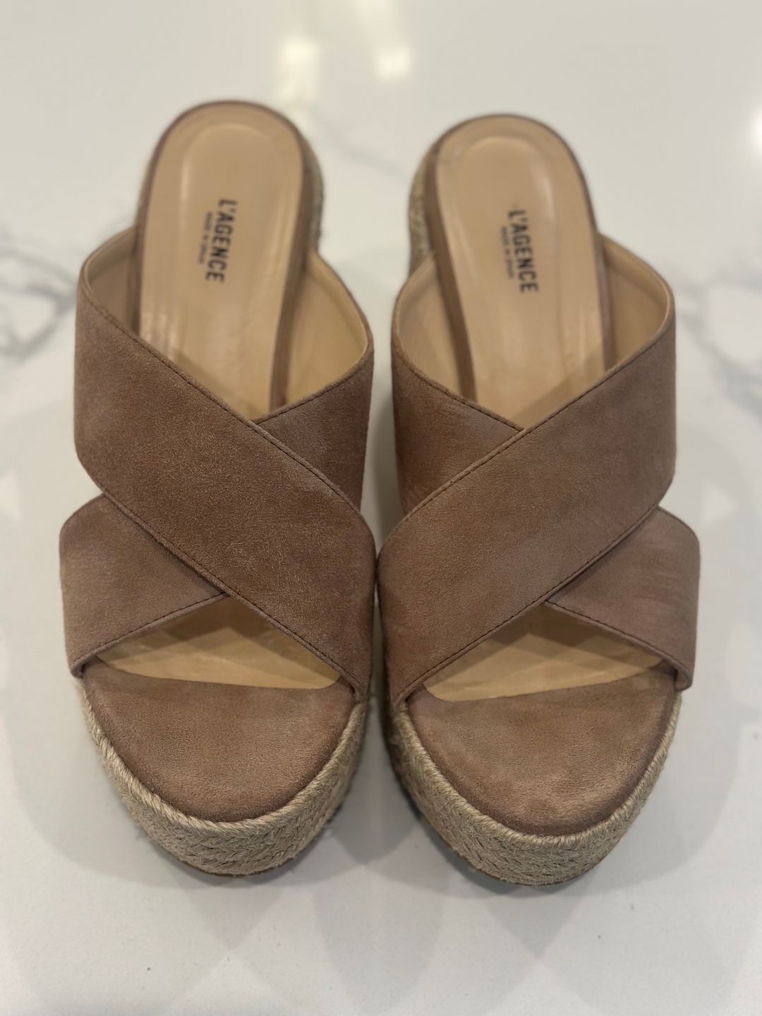 L'Agence Valletta Leather Suede Espadrille Wedge Sandal