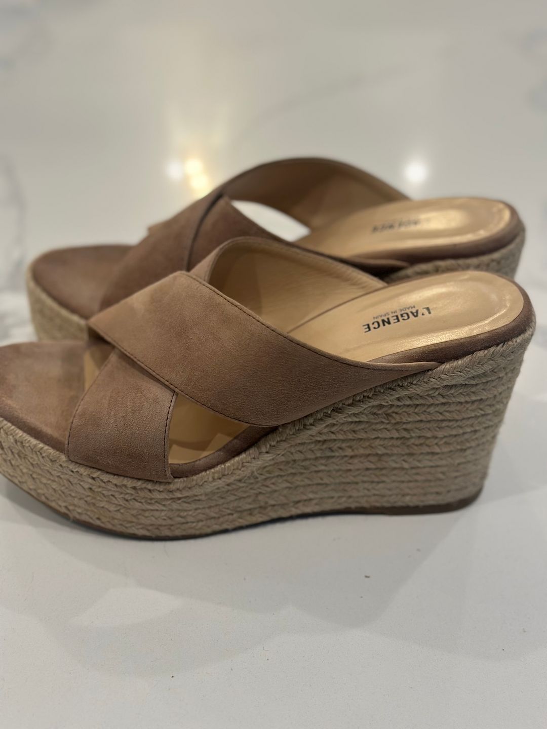 L'Agence Valletta Leather Suede Espadrille Wedge Sandal