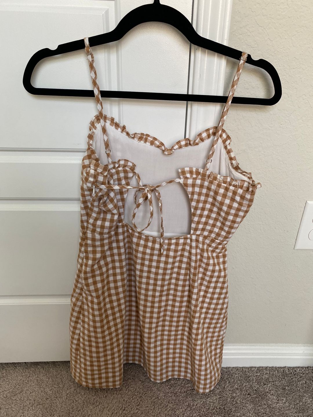 Brown and white gingham mini dress