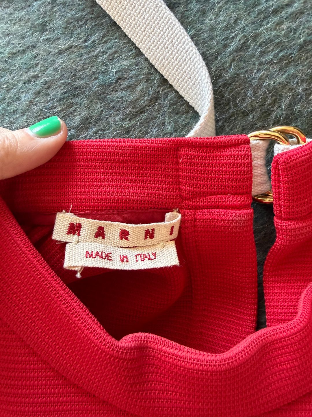 Marni Red Textured Open Back Buckle Detail