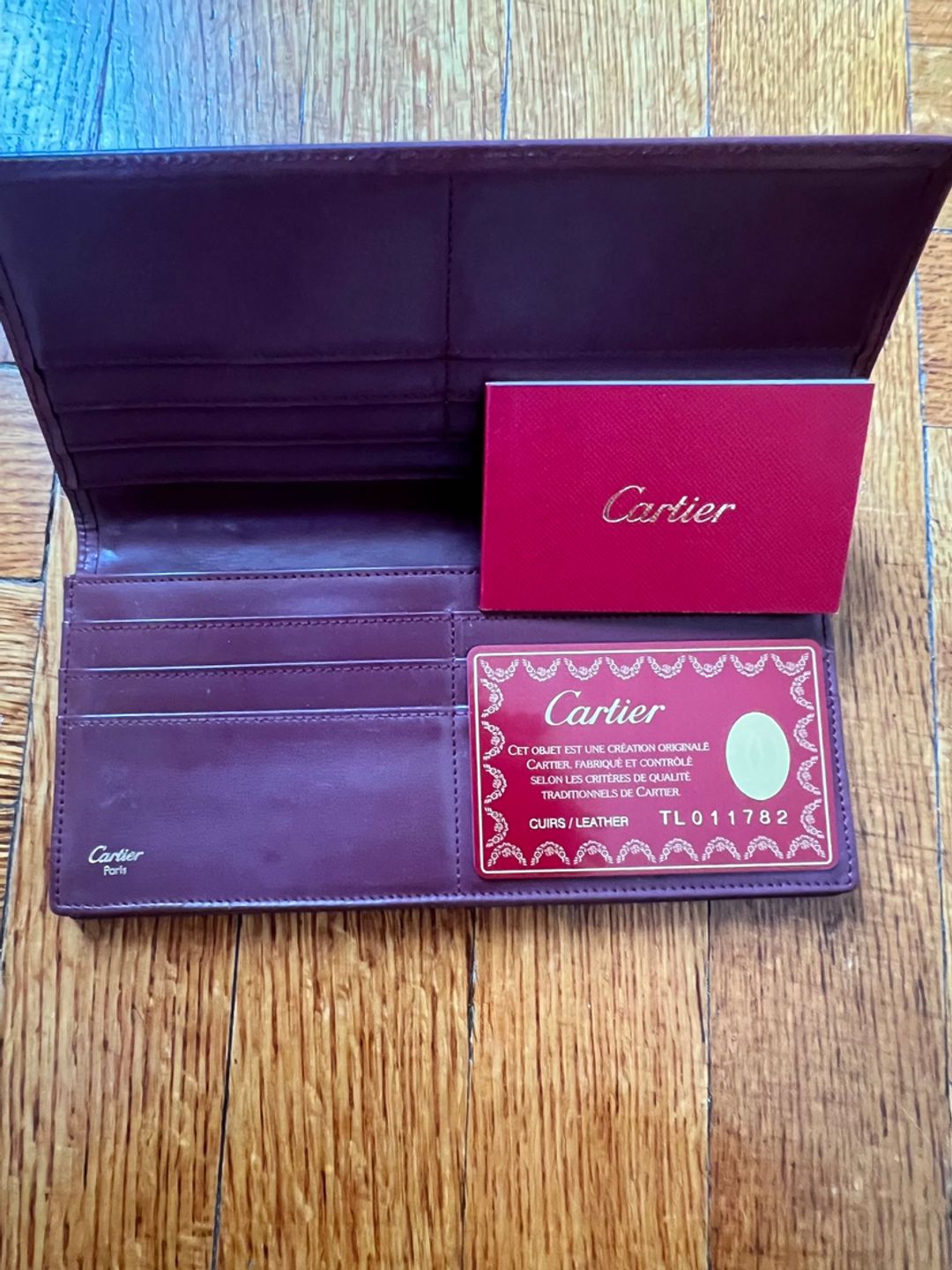 Cartier Burgundy Leather Bifold Wallet Clutch