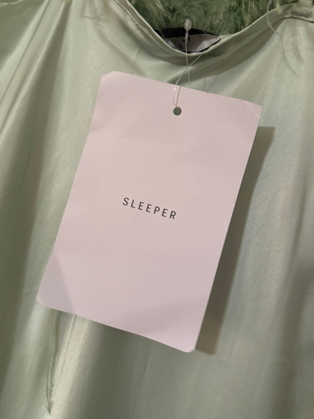 NWT Sleeper Boheme Mini Slip Dress with Feathers in Mint
