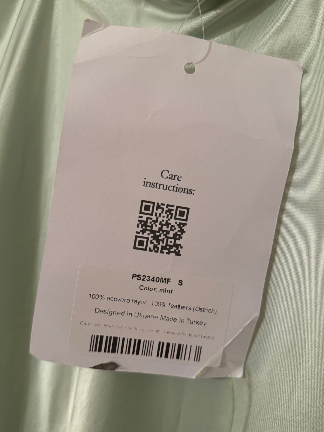 NWT Sleeper Boheme Mini Slip Dress with Feathers in Mint