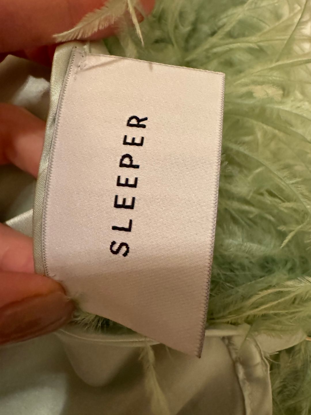 NWT Sleeper Boheme Mini Slip Dress with Feathers in Mint