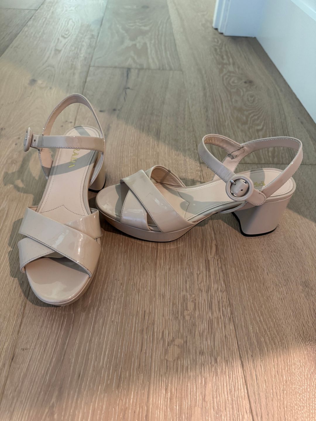 Prada Prada Block Heel Slingback Platform Nude Tan