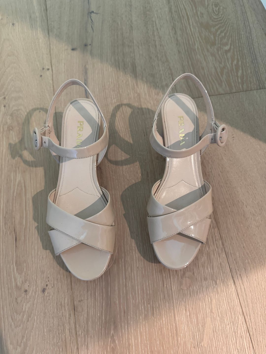 Prada Prada Block Heel Slingback Platform Nude Tan