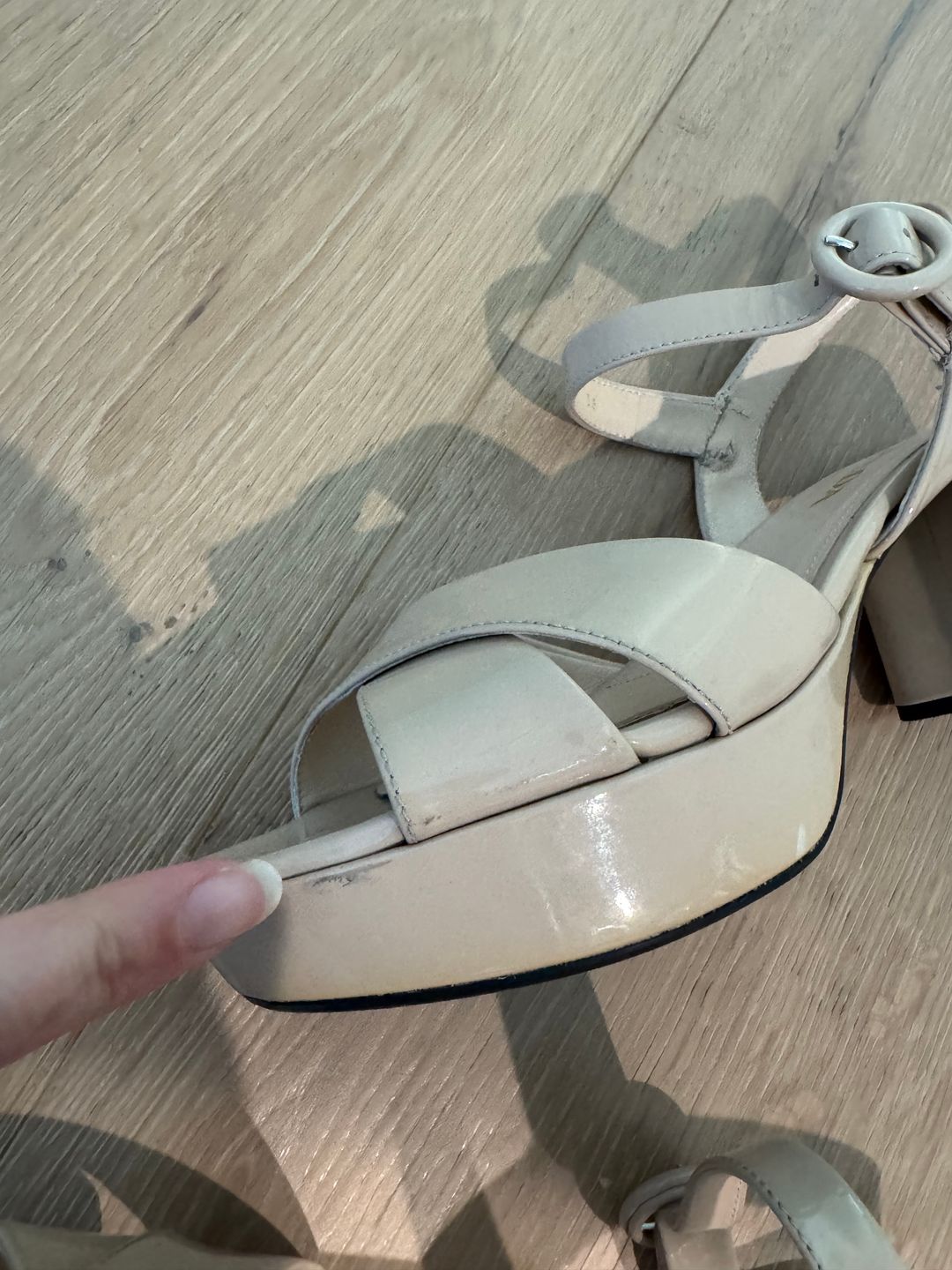 Prada Prada Block Heel Slingback Platform Nude Tan